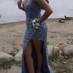 Dusty Blue Sequin Prom Dress Size 4