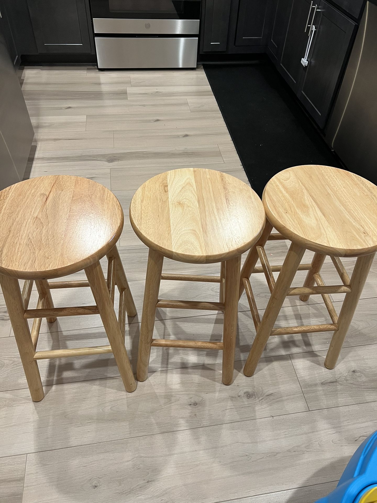 3 Winsome Natural Wood Barstools 24” High