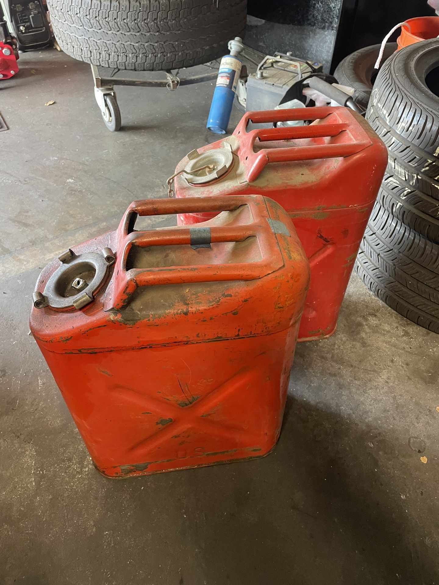 2 Vintage Military USMC Red Gas Tank Cans