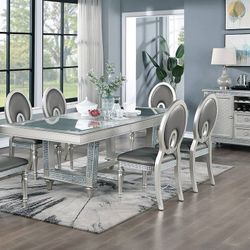 Brand New Antique Silver Finish 7pc Dining Table Set