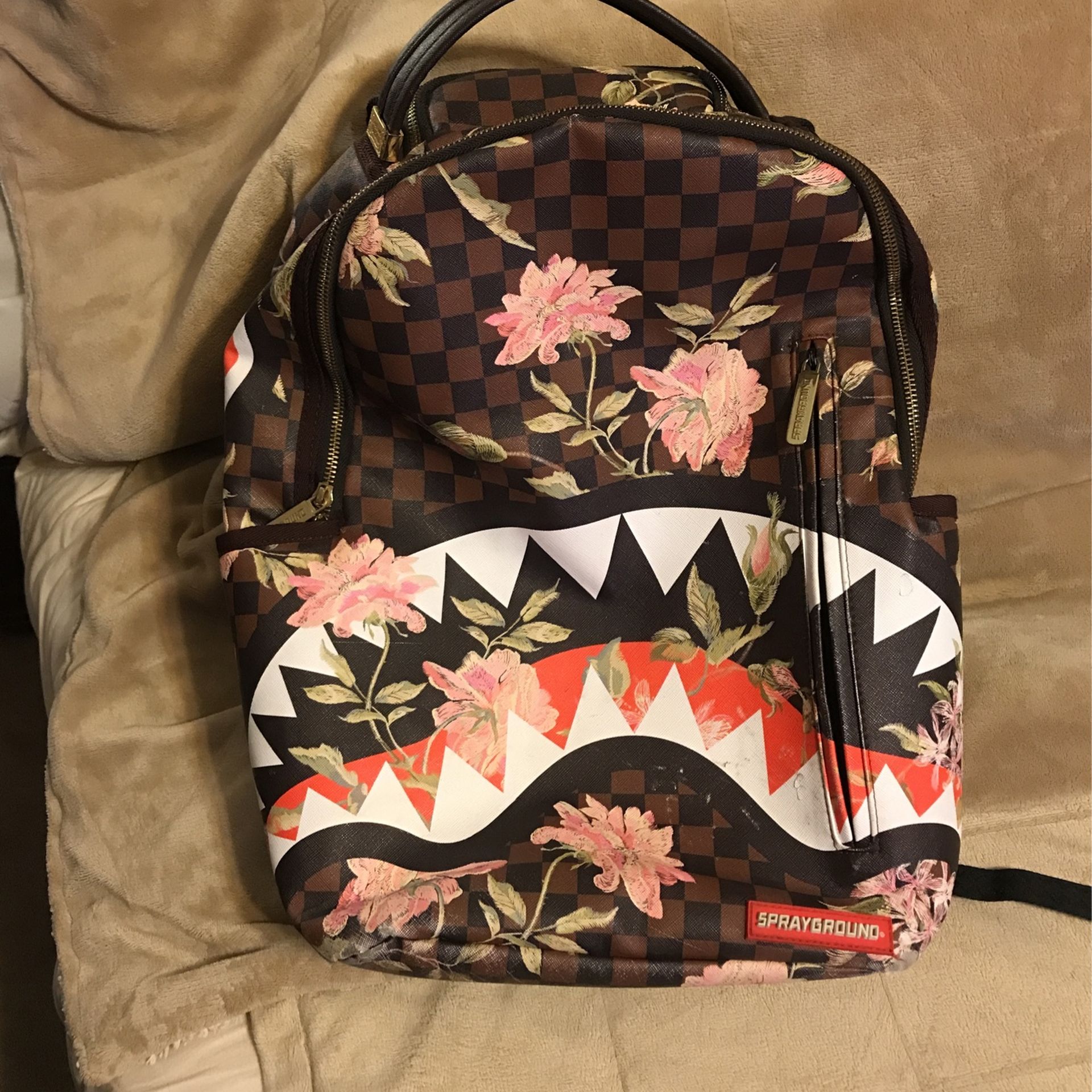 Rare Hard To Find Spray ground Shark Flower Backpack —red