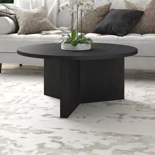 36 in. Black Grain Round MDF Top Coffee Table