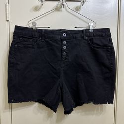 NWT Torrid Black Denim Button Fly High Rise Fringed Shorts Size 20
