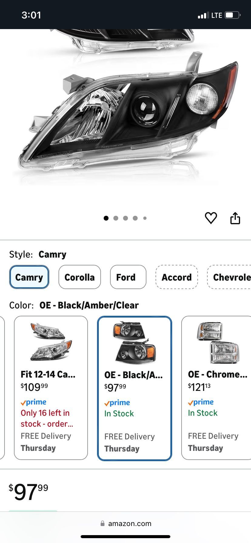Toyota Camry Headlight (Black Background)