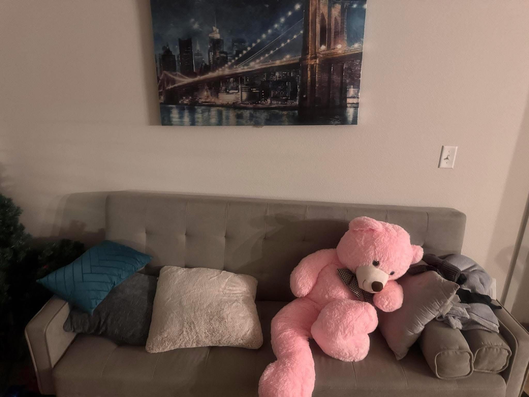 Grey Comfy Futon Plus Throw Pillows