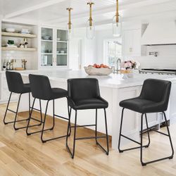 4X Black 24” Faux Leather Barstools 