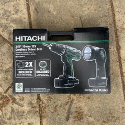 Hitachi 3/8 10mm 12v Cordless Drill, Flashlight, Bit Set