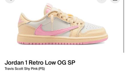 Travis Scott Jordan 1 low shy pink PS size 3Y