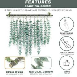 Artificial Eucalyptus Greening Wall Decorations Fake Eucalyptus Vines Wall Hanging Plants Wooden Stick Farmhouse Rural Bohemian Style Wall Decorations