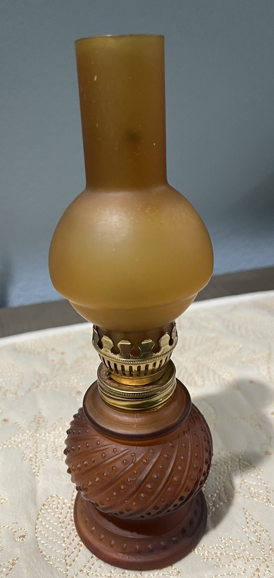 Miniature Frosty Amber Glass Kerosene Lantern Vintage