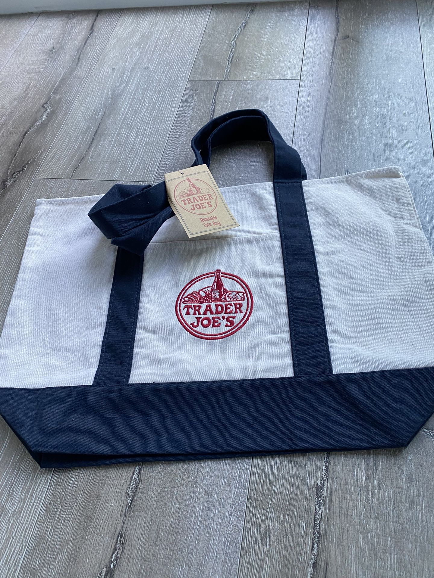Trader Joe Navy Blue Reusable Tote Bag
