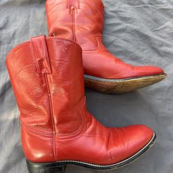 Red Justin Women Girl Roper Leather Boots