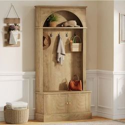 LD0131 70.8" Hall Tree, 4-in-1 Entryway Coat Rack Shoe Storage with 5 Double Hooks