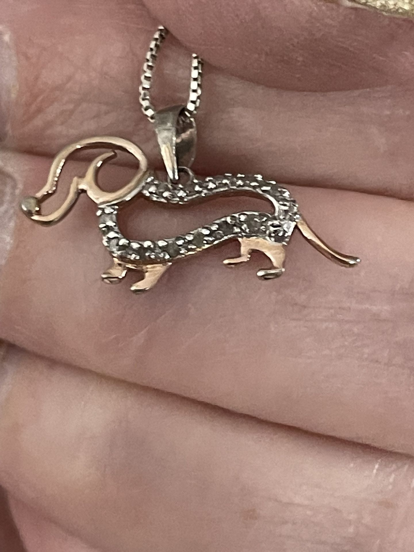 Weiner Dog Necklace Rose Gold With Micro Pave Diamonds