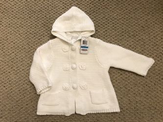 Brand New! Stylish white hooded sweater 24 mos