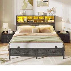 King Bed Frame w Headboard and Storage Space
