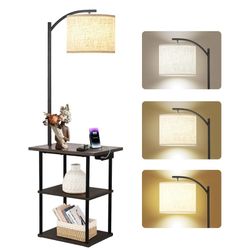 Floor Lamp with Table, End Table with Charging Station(USB & Type-C & AC Port), 3 Color Temperatures
