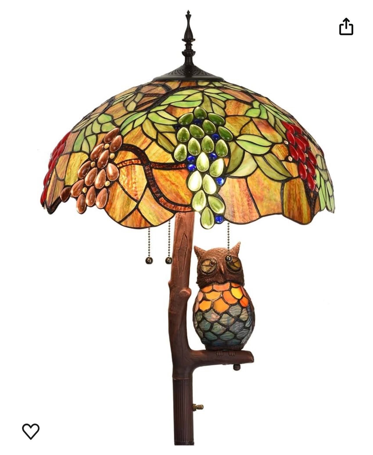 Grape/Owl Tiffany Style Stained Glass Floor Lamp 18”Wx65”H