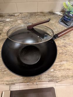 Todlabe Carbon Steel Wok, 13-Inch, Pre-Seasoned, Non-Stick, with Lid