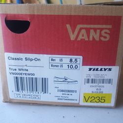 New in the box Vans classic true white slip ons - M size 8.5 or W size 10
