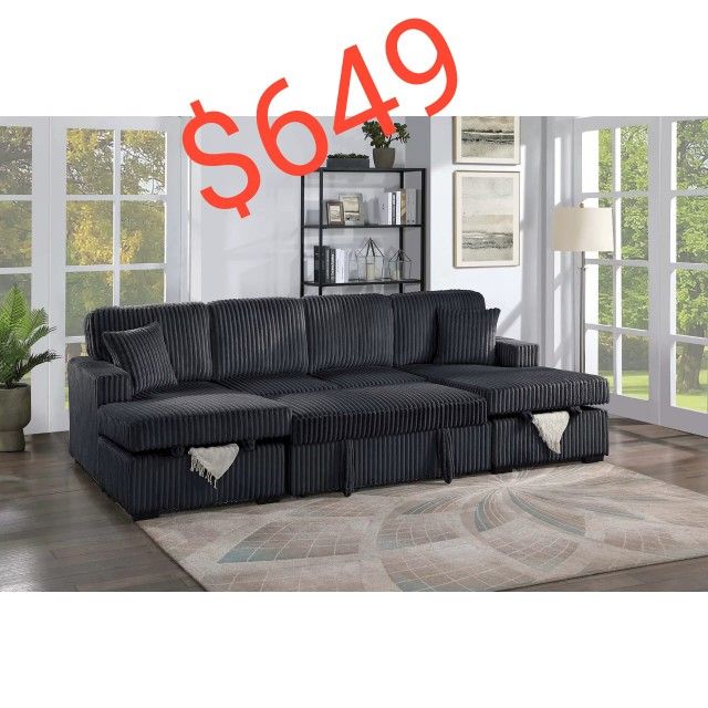 corduroy double chaise u shaped sectional sofa with pull out bed