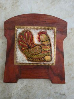 Vintage Signed Slavic Folk Art Wood Plaque, Kurochka Ryaba Art, Hand-Painted