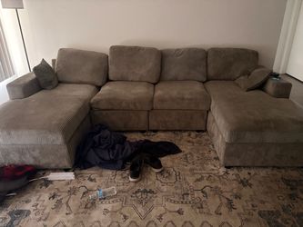Grey double chaise couch