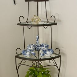 62” Bronze Metal 4-Tier Glass Corner Stand 