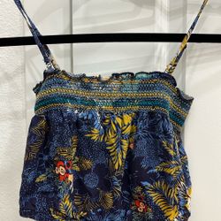 Blue Floral Crop Tank XS