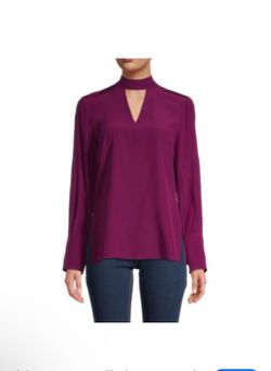 Ellen Tracy Blouse Top size S Cutout Mock neck Long Sleeves chic purplis maroon