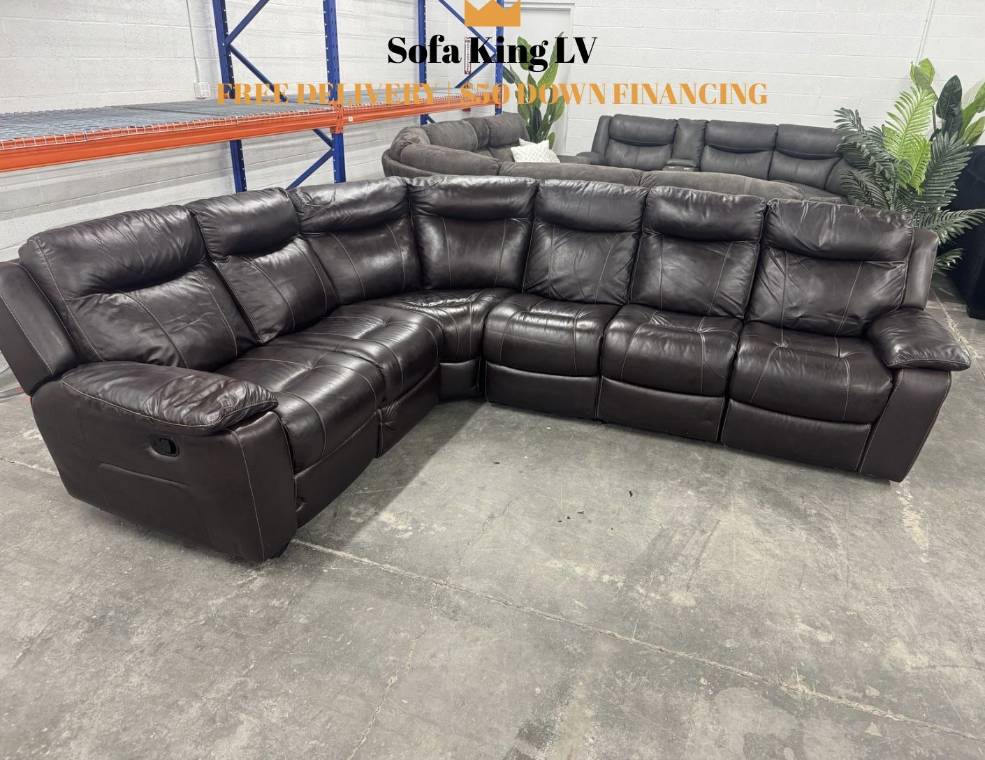 Free Delivery* Like New Dark Brown Leather Sectional Sofa!