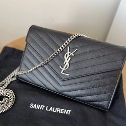 Yves Saint Laurent YSL Silver Chain Wallet