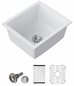 Dcolara 15 Inch White Undermount Wet Bar Sink Single Bowl Kitchen Sink Modern prep sink Granite Composite,DC-GUW001