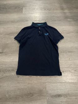 Vintage Hollister Co. Men’s Navy/Baby Blue Polo Shirt