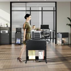 🥨Mobile File Cabinet, 2 Tier File Cart with Wheels Hanging Files, Metal Rolling Cart with Lock and Sliding Cover for Office, Mailrooms, Cubicles