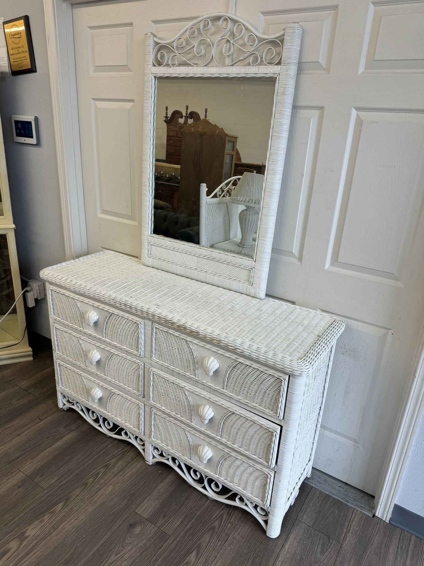 White Wicker 2 Piece Dresser