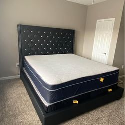 Brand New Black  Upholstered King And Quee Diamond Tufted 6 Ft Tall Headboard 