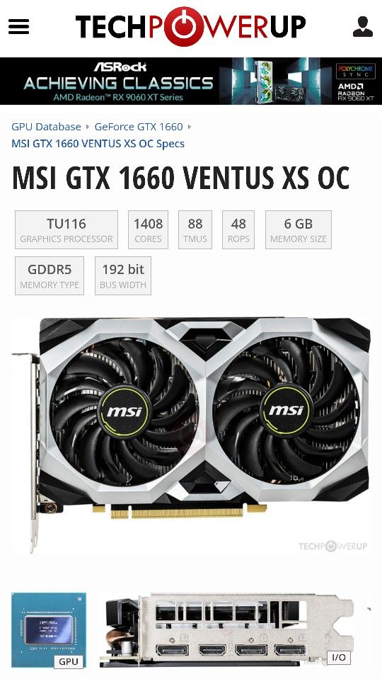 MSI Gaming NVIDIA GTX 1660 Ventus Edition