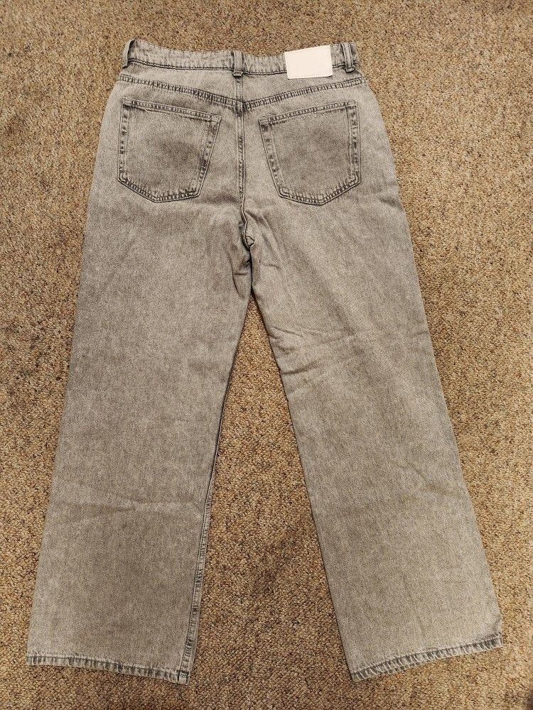 H&M Women's Baggy Wide Low Jeans (Light Gray)