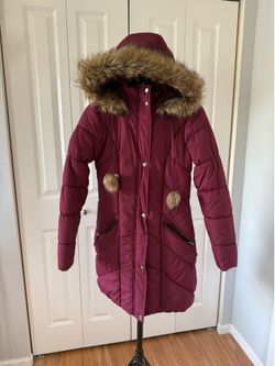 American Rag Cie Burgundy Faux Fur Hooded Puffer Coat XS