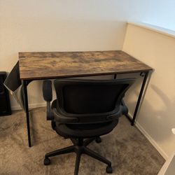 Home Office Desk + Mesh Office Chair Set (Side Storage Pocket & Hook)