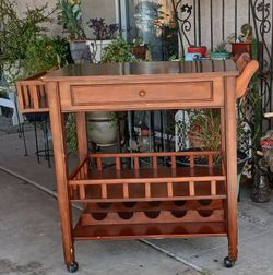 Wooden Bar Cart with Wine Rack