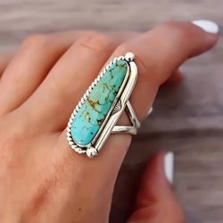 Bohemian Teardrop Turquoise Statement Ring - Vintage Inspired Silver Elegance