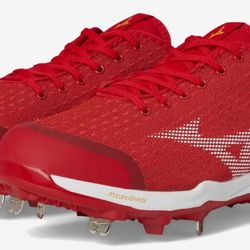 Brand New Mizuno Dominant 4 Red White Metal Baseball Cleats Men Sizes 9.5, 10, 11