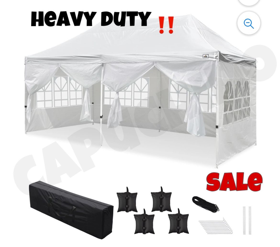 Canopy Tent 10x20 Gazebo Party T ent Heavy Duty Pop Up w/Sidewalls &Sand Bags 🏕️🏕️🤍🤍