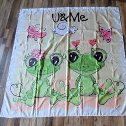 Shower Curtain, Hooks and Framed Art