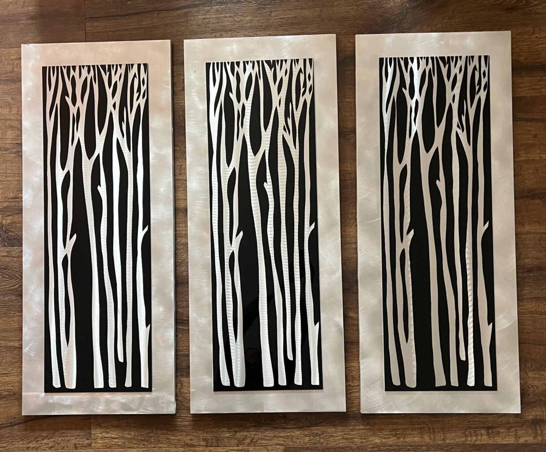 3-Piece Wall Graphic Metal Wall Art Jon Gilmore Silver Birch