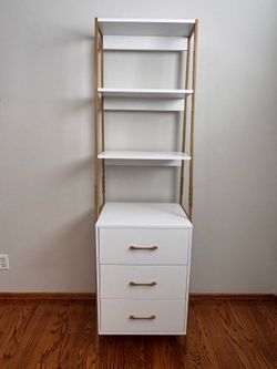 White Gold 4-Tier Bookshelf, Tall Bookcase with 3 Wooden Drawers