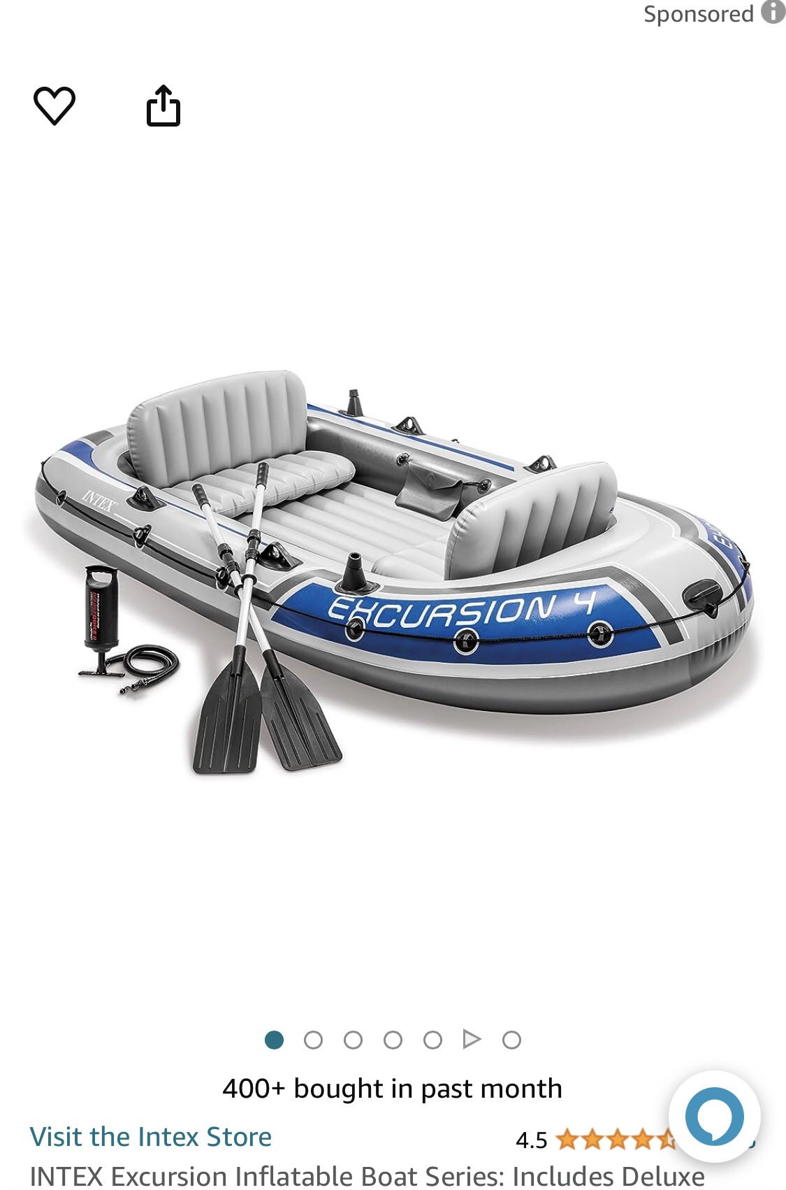 Intex Excursion 4 Inflatable Boat Set, only used once last summer, like new, original box
