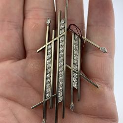 Modernist Diamond Brooch Pin Solid 14Kt White Gold Mid-Century Artisan Hand Made